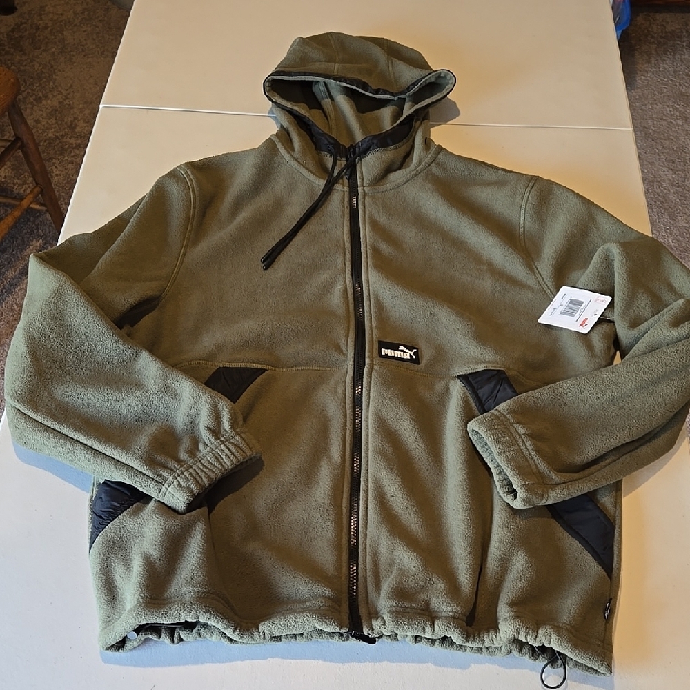 PUMA Men's Olive Green Fleece Hooded Jacket Size Large NWT